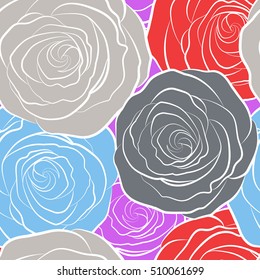 A vintage style watercolor drawing of a branch of multicolor roses. Vector open flowers and buds seamless pattern.
