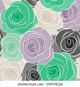 A vintage style watercolor drawing of a branch of multicolor roses. Vector open flowers and buds seamless pattern.