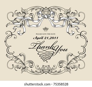 vintage style wedding card or invitation card
