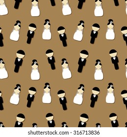 Vintage style wedding seamless pattern. Wedding invitation, card, banner, tag. Marriage event. Bride and groom vector illustration. Save the date. Paper and textile print. 