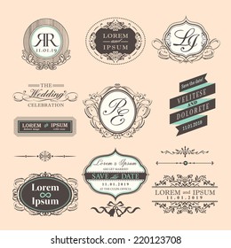 Vintage Style Wedding symbol border and frames