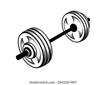 Vintage Style Weightlifting Barbell Graphic, black and white, vintage-style graphic of a barbell, barbell, weightlifting, fitness, gym, strength training, exercise, workout, monochrome, black and whit