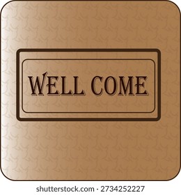 A vintage style welcome card vector design featuring a rounded square layout with brown coffee gradient background, subtle seamless pattern texture, framed label panel, and classic serif typography. Perfect for website welcome screens, UI onboarding, print labels, branding projects, invitations, posters, and digital interfaces.