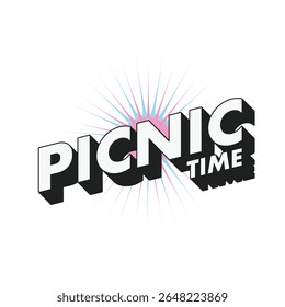 Vintage Style White Picnic Time Bold Typography with Blue and Pink Bursting Star