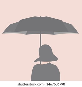 Vintage style women holding umbrella on a pink background