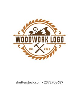 Vintage Style Woodwork Carpentry Handcraft Logo Design Vector Template