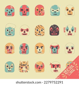 vintage style wrestling masks vector illustration