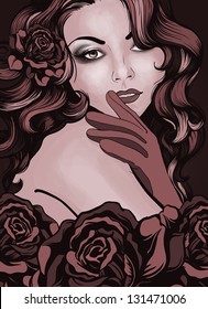 Vintage style young lady with roses