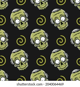 vintage style zombie head seamless pattern on grunge and black background