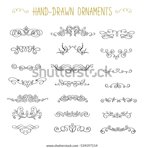 Vintage styled calligraphic flourishes and\
swashes. Collection or set of handdrawn ornate elements. Flourishes\
and frames made in\
vector