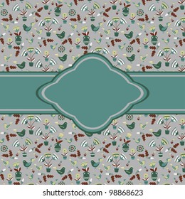 Vintage styled card with floral ornament background.