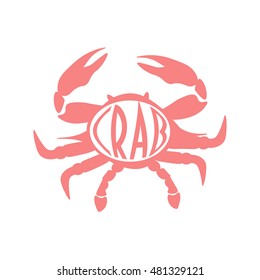 Vintage styled crab silhouette typographic label is great as seafood restaurant menu design element, menu cover template, shop sign, crab icon or seafood symbol, etc.