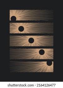 Vintage styled decorative poster with phases of the sun on black background. Vector illustration