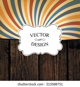 Vintage styled design template. Vector texture and colorful rays. Vintage white label