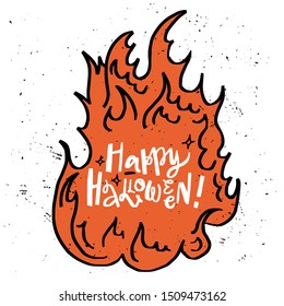 Vintage styled happy halloween party poster. Sketch graphic illustration with mystic and occult hand drawn symbols. Vector illustration. Halloween, astrological and esoteric concept.