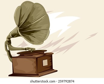 Vintage Styled Illustration of a Gramophone Spinning a Record