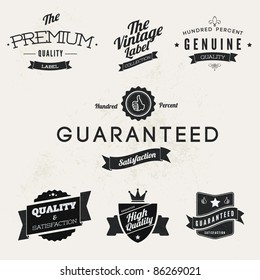 Vintage Styled Premium Quality and Satisfaction Guarantee Label  collection with black grungy design.