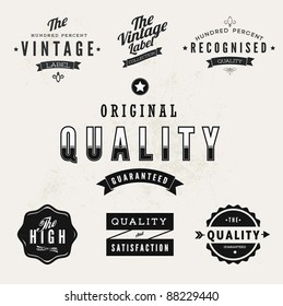 Vintage Styled Premium Quality and Satisfaction Guarantee Label collection with black grungy design.