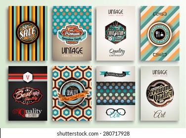 Vintage Styles brochure templates set with Labels. Vintage background to use as frames for advertising. Old dated look.