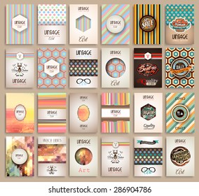 Vintage Styles brochure templates set with Labels. Vintage background to use as frames for advertising. Old dated look.Retro Patterns for Placards, Posters, Flyers and Banner Designs