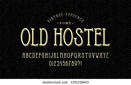 Vintage Stylish Alphabet with Shadow. Original Old School Retro Typeface. Condensed serif Letters, Numbers and Symbols. Vector Illustration.