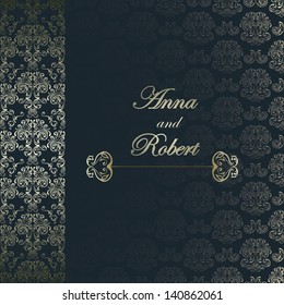 Vintage stylish Card-Invitation-visiting on black damask pattern with Golden border