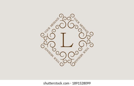 Monograma decorativo de estilo vintage con posible inscripción y letra L. Logo marrón exclusivo en un fondo claro para café, símbolo de negocios, restaurante, hotel, invitaciones, menú, etiquetas, moda
