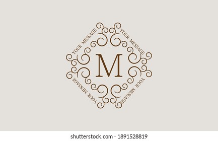 Vintage stylish decorative monogram with possible inscription and letter M. Exclusive brown logo on a light background for cafe, business symbol, restaurant, hotel, invitations, menu, labels, fashion