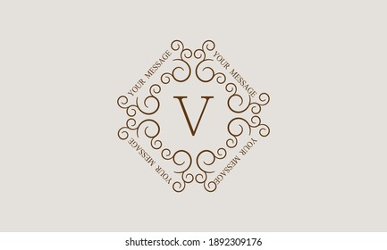 Vintage stylish decorative monogram with possible inscription and letter V. Exclusive brown logo on a light background for cafe, business symbol, restaurant, hotel, invitations, menu, labels, fashion