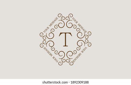 Vintage stylish decorative monogram with possible inscription and letter T. Exclusive brown logo on a light background for cafe, business symbol, restaurant, hotel, invitations, menu, labels, fashion