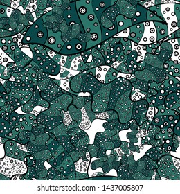 Vintage. Stylish fabric pattern. Seamless Doodles blue, black and white on colors. Vector.