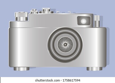 Vintage stylized camera isolated on a blue background. Paper cuts. 3D illustration. Vector, eps10.