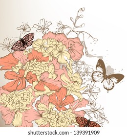 Vintage stylized design with hand drawn flowers
