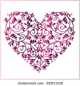 Vintage stylized floral heart. Floral design element. Can be used for cards, invitations, fabrics, wallpapers, ornamental template for design and decoration, etc