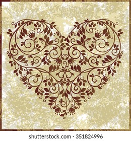 Vintage stylized floral heart. Floral design element. Can be used for cards, invitations, fabrics, wallpapers, ornamental template for design and decoration, etc