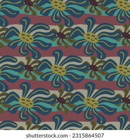 Vintage stylized flowers background. Decorative retro abstract bud flower seamless pattern. For fabric design, textile print, wrapping paper, cover. Vector illustration