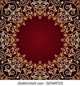 Vintage stylized round floral pattern. Ornate floral design element. Round baroque frame. Can be used for cards, invitations, fabrics, wallpapers, ornamental template for design and decoration, etc