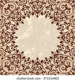 Vintage stylized round floral pattern. Ornate floral design element. Round baroque frame. Can be used for cards, invitations, fabrics, wallpapers, ornamental template for design and decoration, etc