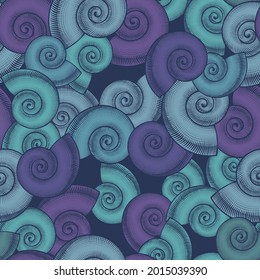 Vintage stylized spiral shells seamless pattern. Vector illustration 
