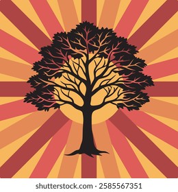 Vintage stylized tree shadow with distressed retro texture