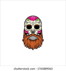 Calavera de azúcar vintage con vectores de barba 10