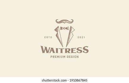 Vintage suit and mustache logo symbol icon vector graphic design illustration