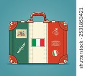 Vintage Suitcase with Italian Flag and Travel Stickers