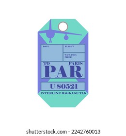 Vintage suitcase label or ticket design with Paris for plane trips. Retro tag for luggage at airport flat vector illustration. Traveling concept