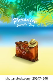 vintage suitcase on the background of the sea.vector background