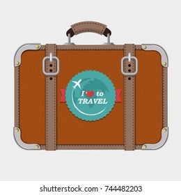 Vintage suitcase with retro travel labels. vector illustration