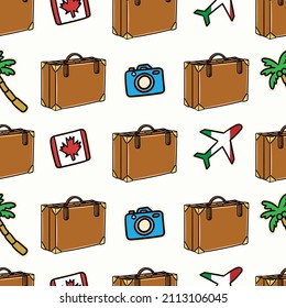 vintage suitcase seamless pattern with sticker