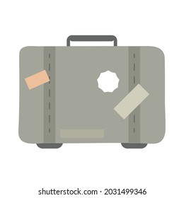 vintage suitcase with stickers icon isolated