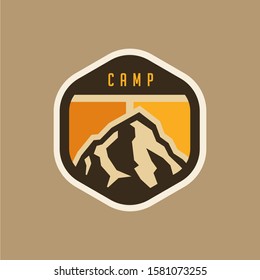 Vintage summer camping outdoor adventure and mountain badge logo, emblem, label design