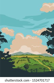Vintage summer counryside landscape view.